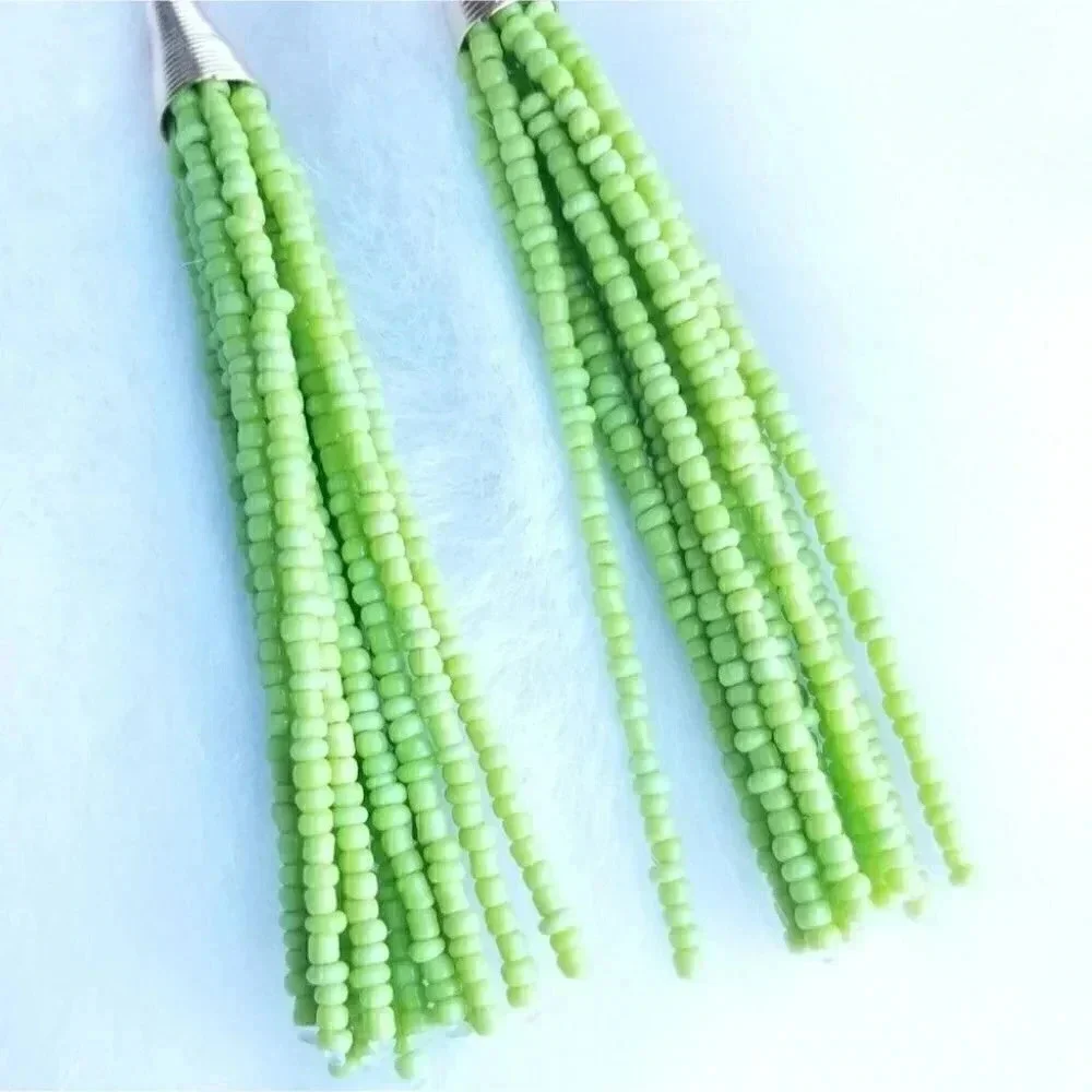 Green bead fringe earrings